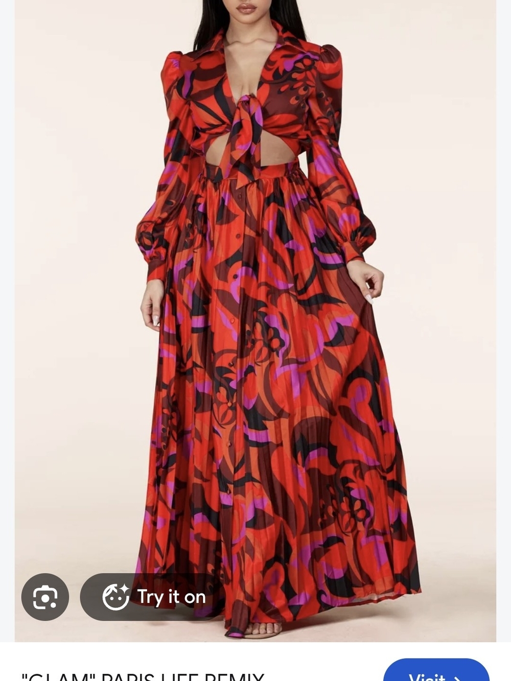 Fashion Nova Red & Pink Printed Maxi Tie-Front Dress